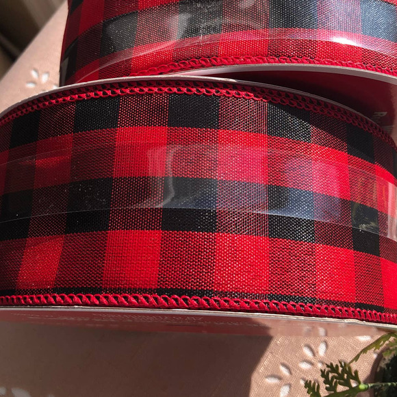 NWT 1 Celebrate It Checkered Wired Red Jumbo Ribbon Red/Black 80 Feet - Picture 2 of 6